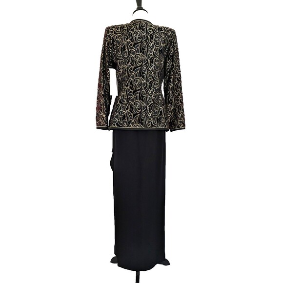 VTG Karen Lawrence Sz 10 Gold Black Brocade Velvet Jacket with Long Black Dress - Picture 5 of 16